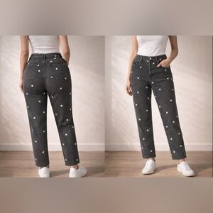 PacSun Y2K High Rise Straight Jeans Daisy Embroidery Size 28 Cropped